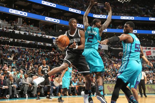 CHARLOTTE, NC - JANUARY 21: Caris LeVert #22 of the Brooklyn Nets looks to pass against the Charlotte Hornets on January 21, 2017 at Time Warner Cable Arena in Charlotte, North Carolina. NOTE TO USER: User expressly acknowledges and agrees that, by downloading and or using this photograph, User is consenting to the terms and conditions of the Getty Images License Agreement. Mandatory Copyright Notice: Copyright 2017 NBAE (Photo by Kent Smith/NBAE via Getty Images)