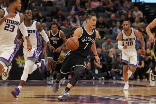 Mar 1, 2017; Sacramento, CA, USA; Brooklyn Nets guard Jeremy Lin (7) during the third quarter against the Sacramento Kings at Golden 1 Center. The Nets defeated the Kings 109-100. Mandatory Credit: Sergio Estrada-USA TODAY Sports